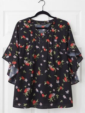 BloomChic Black Floral V-Neck Ruffle Sleeve Tunic Top 12